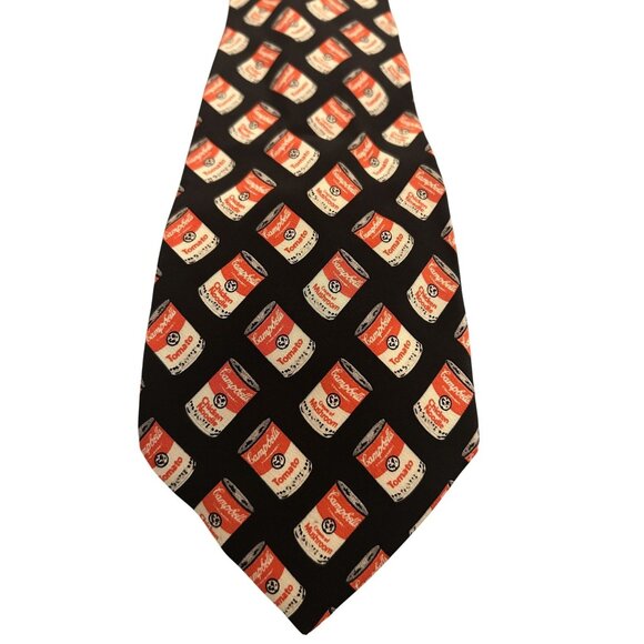 Vintage 1997 ACME Studios Campbells Soup Black & Red Silk Neck Tie - Picture 1 of 4